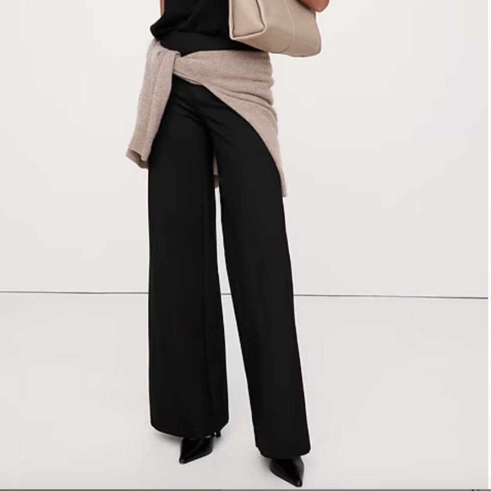 Banana Republic Size M Wide Leg Everywhere Ponte Pants Black Center Seam Work